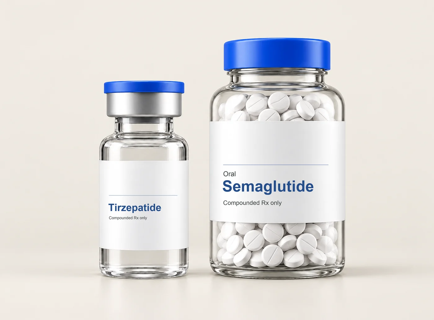 LongevityX MD compounded semaglutide vial and oral semaglutide bottle
