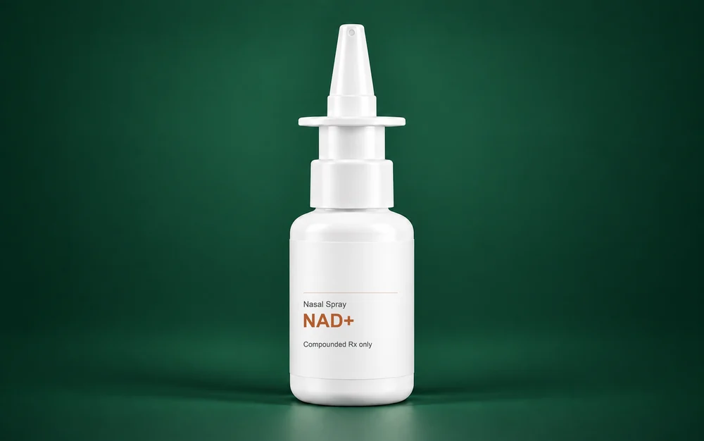 LongevityX MD compounded NAD+ nasal spray bottle